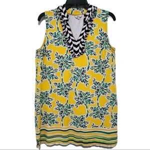Crown & Ivy Women's M Sleeveless Tropical Print Yellow Dress Fringe Neckline